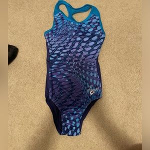 gk elite adult extra small laurie hernandez leotard blue and purple